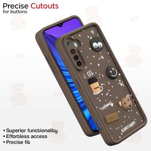 Image of Pikkme Back Cover for Realme 5 / 5s / 5i | 3D Bear Silicone Cute & Fun Coffee Cartoon | Full Body Protection Bumper Case (Brown)