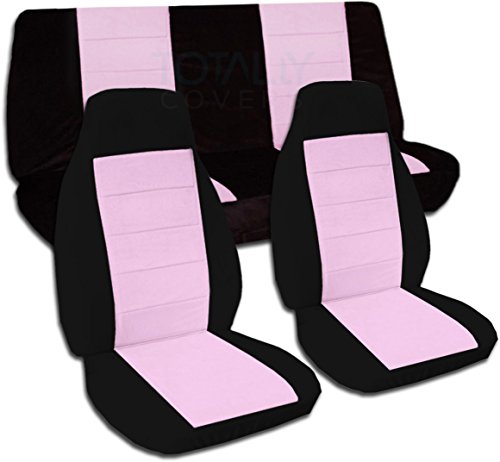 Totally Covers Compatible with 1997-2006 Jeep Wrangler TJ Two-Tone Seat Covers: Black & Cute Pink - Full Set: Front & Rear (21 Colors) 2-Door Complete Back Bench