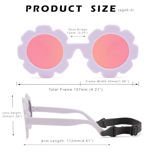 Image of Hycredi Flexible Bendable Flower Baby Polarized Sunglasses with Strap for Newborn Infant Girls Age 0-24 Months