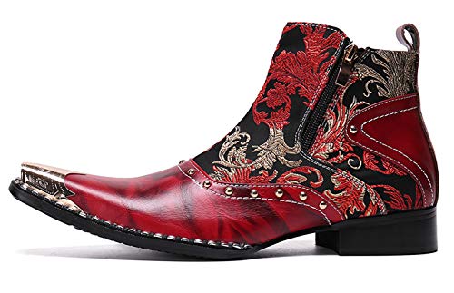 Santimon Mens Western Boots Leather,Stylish Zipper Dress Chelsea Boots,Metal Tip Boots for Men2
