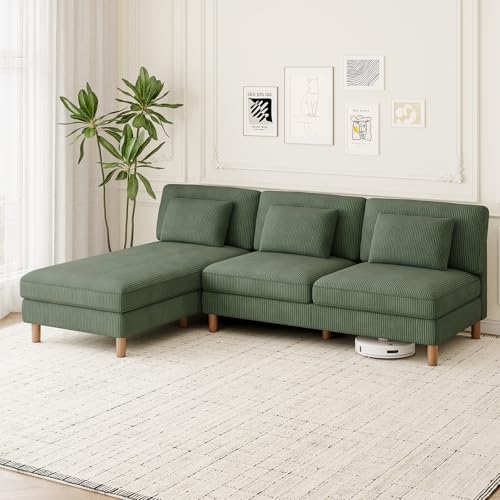 Vesgantti Corduroy 3 Seater Sofa with Reversible Chaise Lounge, 2...