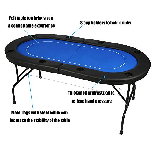 Vilobos Folding Poker Table Texas Holdem Poker Multiple Players Casino Games Blackjack Baccarat -Blue (Texas Holdem Poker)