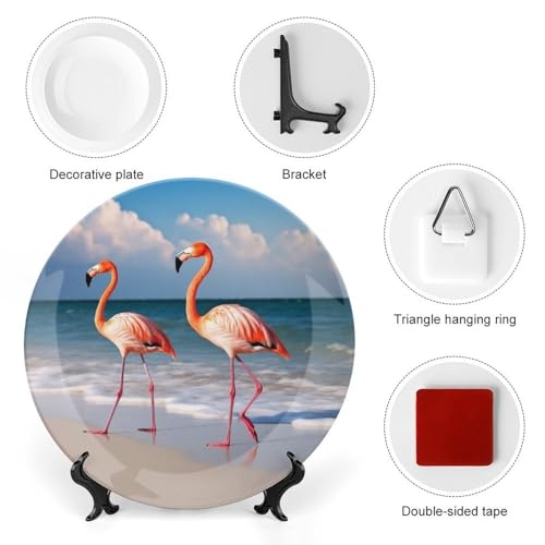 Plato decorativo Bone China Flamingo On The Beach 7 pulg miniatura 3