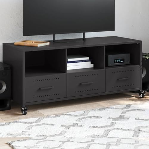 CFODOJ Mueble para TV para hogar y jardín, color negro, 100,5 x 39 x 43,5 cm, acero