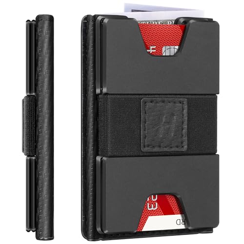 holixcase Minimalist Wallet for Men, Metal Rfid Blocking Card Case, Slim Tri-fold Wallet, Magnetic Card Holder, 15 Cards Capacitiy, Front Pocket Wallet with Cash Slot, Carbon Fiber