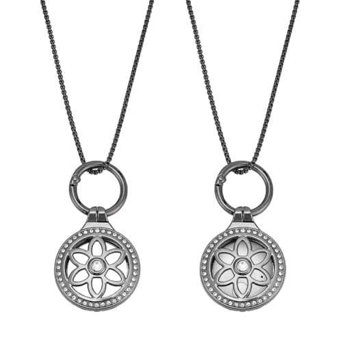 NBEADS 2 Set Tracker Halter Halskette, Verstellbarer Tracker Trageanhänger Mit Flachen Runden Schlüsselanhängern Aus Legiertem Strass Und Edelstahl Boxkettenhalsketten, 6.7cm, Metallgrau
