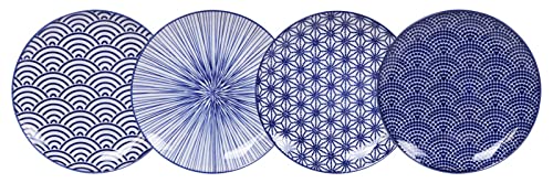 TOKYO Design Lot de 4 assiettes de service en porcelaine avec différents motifs en bleu 20,6 cm - Assiettes de service en porcelaine japonaise - Assiettes à...