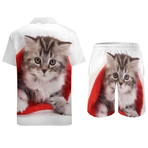 Ensemble Chemise Short De Plage Chat Noël pour vacances d'été