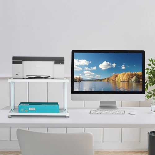 Relaxdays Druckerständer, 2 Ablagen, Schreibtischaufsatz für Drucker, HBT 28x45x28 cm, Druckertisch, Druckerhalter, weiß