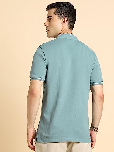 Image of Dennis Lingo Men's Cotton Solid Stand Collar Regular Fit T-Shirt
