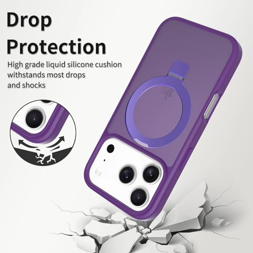 Image of Magnetic for iPhone 17 Pro Case, 6.3 inch, Compatible with MagSafe, Rugged Kickstand, Not-Yellowing Military-Grade Protection, Matte Purple
