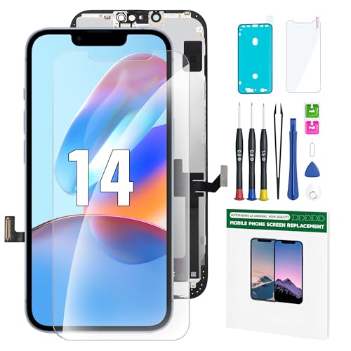 FFtopu iPhone 14 Screen Replacement Kit 6.1 LCD Display 3D Touch Full HD Digitizer Full Assembly Repair Kits Waterproof Frame Sticker+Screen Protector for A2649 A2881 A2884 A2883 A2882