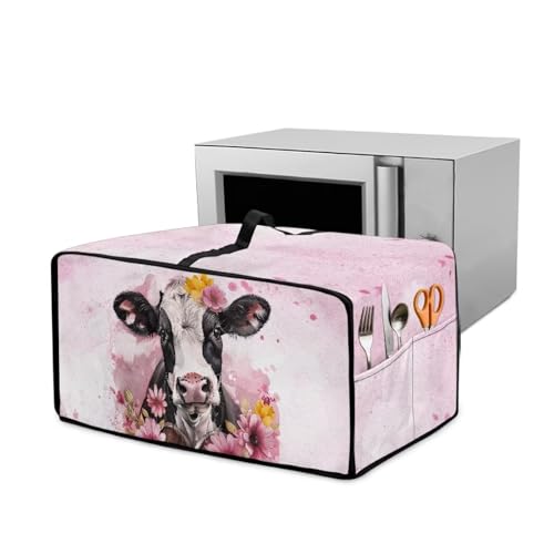 Wanyint Toaster Oven Dust Cover with Accessory Pockets Dustproof Washable Rectangular Convection Oven Air Fryer Protective Cover Case, 20.5 x 16.5 x 10 Inches, Cow Daisy Pink