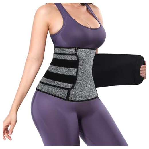 Quilax Modelador de cintura para suor, treinador de cintura de neoprene para mulheres, suporte para as costas, cinta de cobertura dupla para mulheres, ajuda a suar na barriga (cinza), Cinza, M