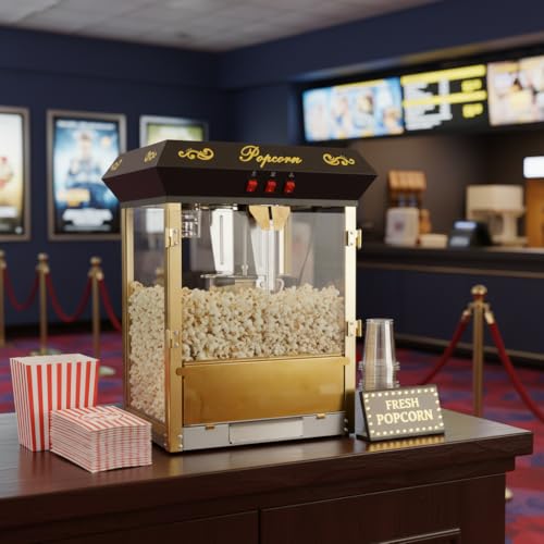 Image of Large Popcorn Machine with Cart: 16 Oz Vintage Commercial Popcorn Maker Movie Theater Style Makes Up to 64 Cups for Home Party Office, Black