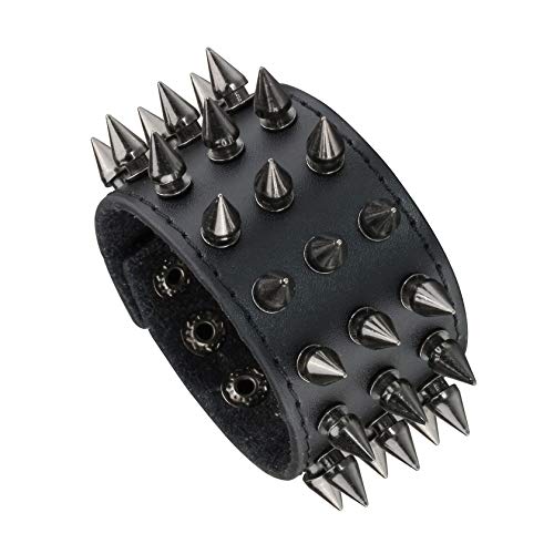 Pulsera Unisex de Cuero Negra con Tachuelas Punk Rock