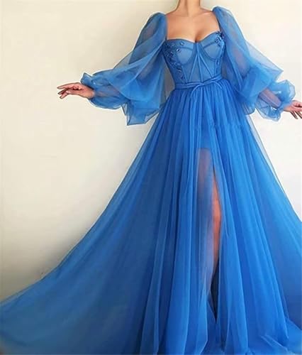Long Sleeve Prom Dress for Women Sweetheart Tulle Ball Gown with Slit Appliques Princess Formal Evening Gowns3