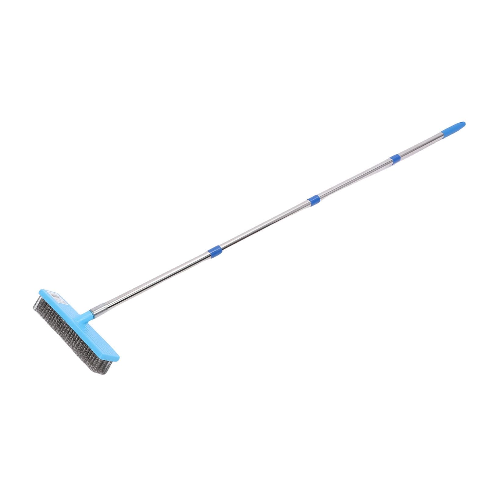 FTVOGUE Cepillo de Limpieza Duro, Escoba de Alambre de Acero Inoxidable con Telescópico, Cabezal de Cepillo de 20 Cm, Elimina la Suciedad de Musgo en el Piso Exterior, Terraza, Jardín, Garaje para