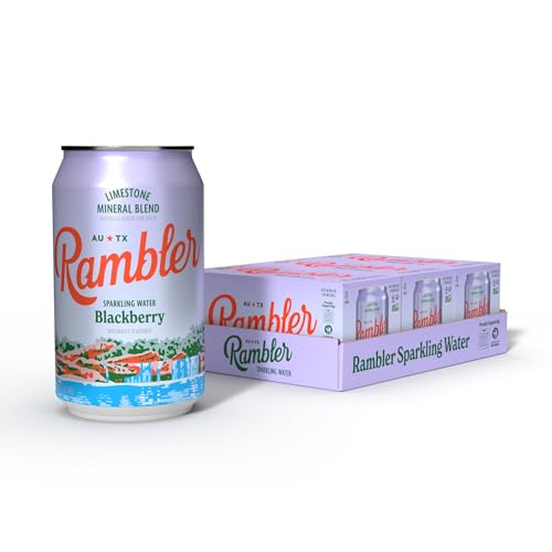 Image of AUTX RAMBLER Sparkling Water, Texas Limestone Mineral Blend, Blackberry Flavor, 12-Ounce Cans, Three 8-Packs (24 Cans)