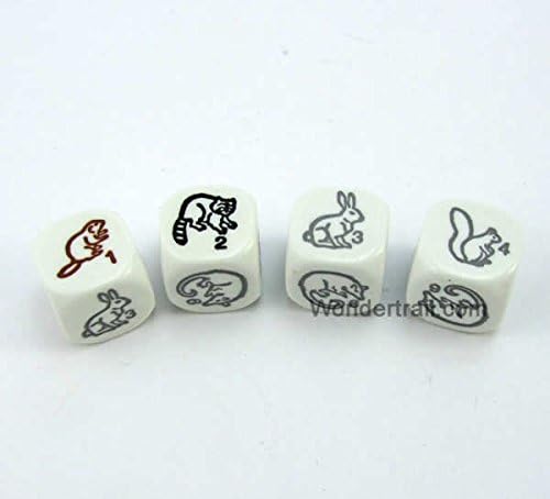 Wondertrail WKP17276E4 Woodland Animals Dice D6 White Opaque Animals 16mm (5/8in) Set of 4 Dice