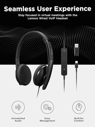 Image of Lenovo Wired VoIP Headset (UC) with EPOS BrainAdapt & ActiveGard Technology, Zoom Certified, UC Platform Optimized, USB-C Plug, Lightweight Design, Hearing Protection, Plug-and-Play, Comfortable