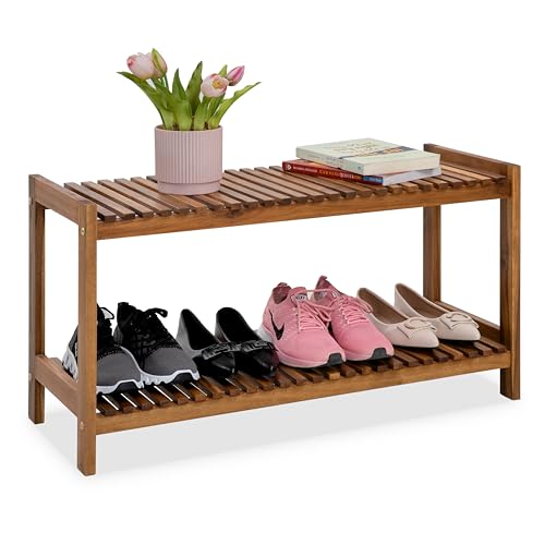 VICTORY RELAX Acacia Wood Shoe Rack 2-Tier Organizer