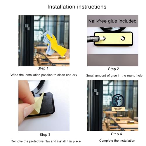2 Pack Caution Glass Signs - 3D Acrylic Caution glass Sign Graphics - Ideal for Clear Glass Door in Businesses Public Places - 3.9\" × 4.7\" Self Adhesive Caution Glass Warning Sign, Safety Warning Sign