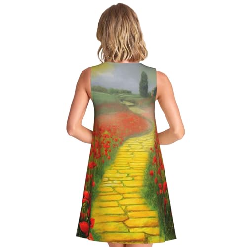 Women's Summer Dresses 2025 Beach Casual Sleeveless Dress Poppies Field Yellow Brick Road Swimsuit Coverup2