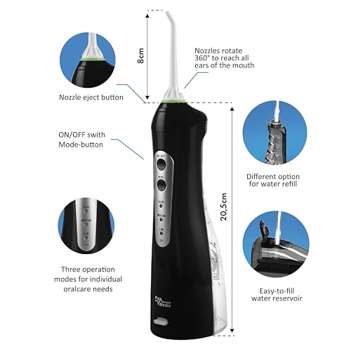 ProMedix PR-770 Elektrische Munddusche Reisemunddusche | Wasser-Flosser Oral Irrigator Zahnreinigung Zahnpflege 4 Düsen Drahtlos (Schwarz) – Bild 6