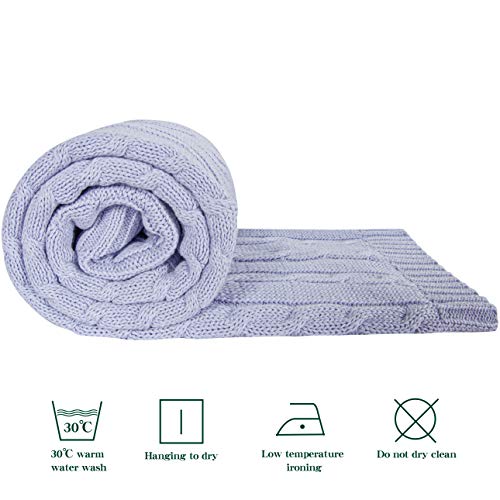 Image of NTBAY 100% Pure Cotton Cable Knit Toddler Blanket, Super Soft Warm Breathable 30x40 Baby Blanket for Crib, Stroller, Nursery, Travel, Newborn, 30x40 Inches, Light Purple