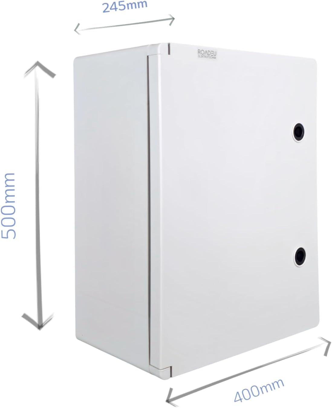 RoadEu – Caja de distribución mural IP65 400x500x245mm – Armario eléctrico estanco con cierre, prensaestopas, guía DIN y placa metálica – Para instalaciones técnicas y exteriores
