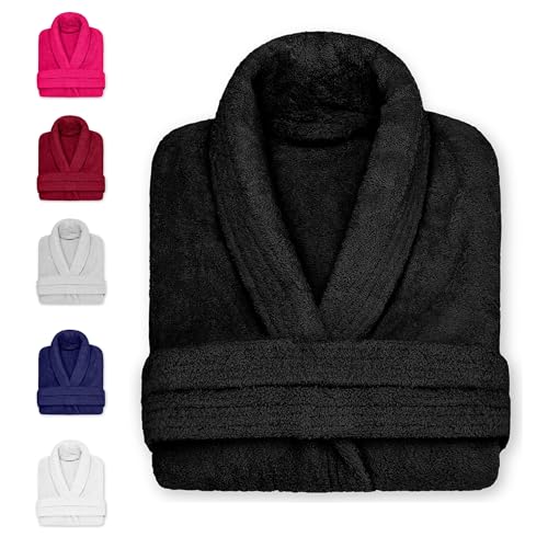 DECASATEXTIL Albornoz Mujer y Hombre - Bata Baño Unisex Ducha 100% Algodón 450g/m² – Suave, Secado Rápido y de Larga Duración – Ideal para Hogar, Hotel o Spa (NEGRO XXL)