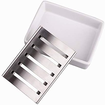 MUAMAX Ceramic Soap Dishes Holders White Self-Draining Soap Tray Double Layer Soap Drainage Holder for Bathroom Shower Draining Soap Holder Dual Layer Soap Dish