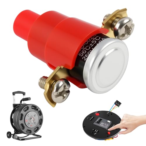 Thermoschutzschalter für Kabeltrommel, 1-polig, 250V, 16A, 56°C, Schalter Stecker Kombination 250V, Sicherung 16A, Thermoschalter 230v, Überhitzungsschutz,für 230V Kabeltrommeln und Elektrogeräte