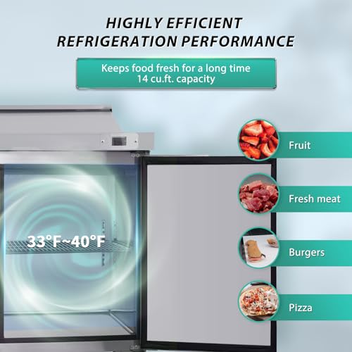 Image of Commercial Refrigerators,48 inch Cold Storage Worktop,Sandwich & Salad Prep Table with Butcher Block and Protection Lid,Defrost System,12 Food Pans Up to 4 inch Deep,for Restaurant,Bar,ETL Certified,Silver
