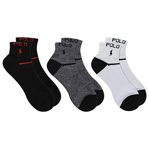 POLO RALPH LAUREN Men's 3-Pack Technical Ankle Quarter Sock, Black Assorted, 10-13