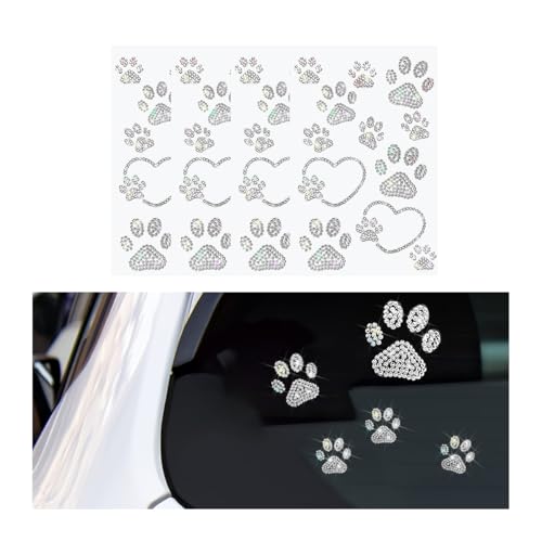 Image of HZEL Bling Car Sticker, 4PCS Crystal Rheinstone Dog Paw Print Vehicle Decal, Cute Paw Diamond Automotive Bumper Window Laptops Emblem Decal Decoration Accessories, Universal for Most Cars