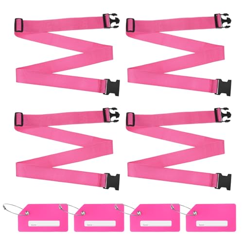 Image of M METERXITY 4-Sets Luggage Straps TSA Approved, Travel Straps for Luggage Suitcase Tags Set, Adjustable Suitcase Belt [Rose Red]