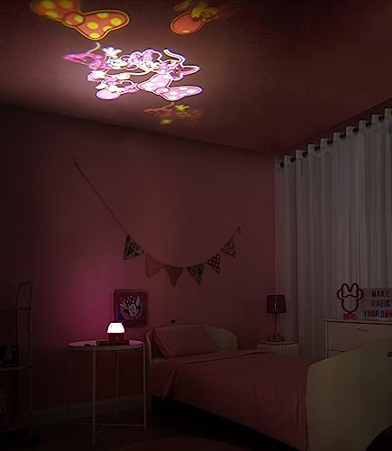 Image of Disney Minnie Mouse Scene Projection Kids Lamp & Nightlight - Cute Bedroom Bedside Projector Lamp for Girls, Toddler & Children's Night Light