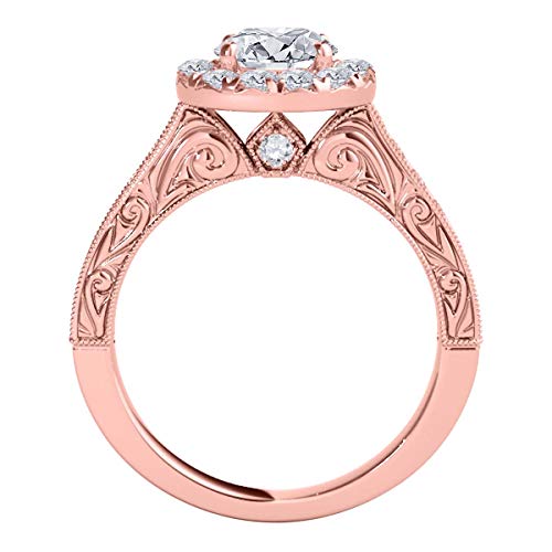 MauliJewels 1 Carat Halo Round Diamond Antique Milgrained Engagement Ring 4 Prong 14k Rose Gold4