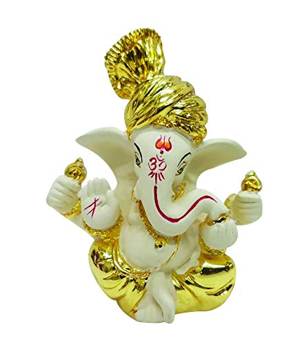 RP Collections Ceramic Ganesh Idol for Car Dashboard | Ganesh Idol | God Idols for Pooja Room | Car Dashboard Idols - Gold