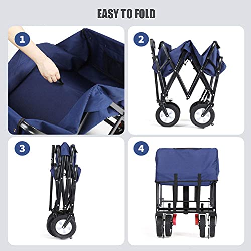 QZQJUILU Zusammenklappbarer All-Terrain-Mehrzweckwagen für den Außenbereich, robuster zusammenklappbarer Gartenwagen, Einkaufstrolley, Strandwagen mit Rädern und verstellbarem Griff – Bild 4