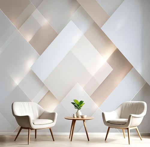 JEDTAKCT Papier Peint Panoramique Géométrie Brillante 3D, 350X256Cm (Lxh), Tapisserie Poster Geant Mural Beige, Personnalisé 3D Pour Salon Chambre D'Enfants Décoration Murale Espace Moderne