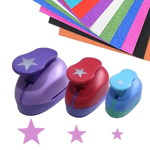 Stanzer Stern 3 Stück Stanzer Motivstanzer Sterne Papierstanzer Motivlocher Stanzer Set Ausstanzer Motiv-Locher für Geschenkanhänger Basteln Scrapbooking Fotos Grußkarten 9mm 16mm 25m