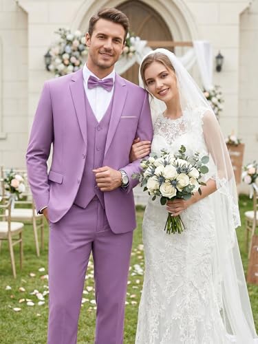 Image of WEEN CHARM Men's 3-Piece Slim Fit Suit Set-2-Button Blazer,Vest & Pants-Formal Wedding,Prom,Party & Business Tuxedo