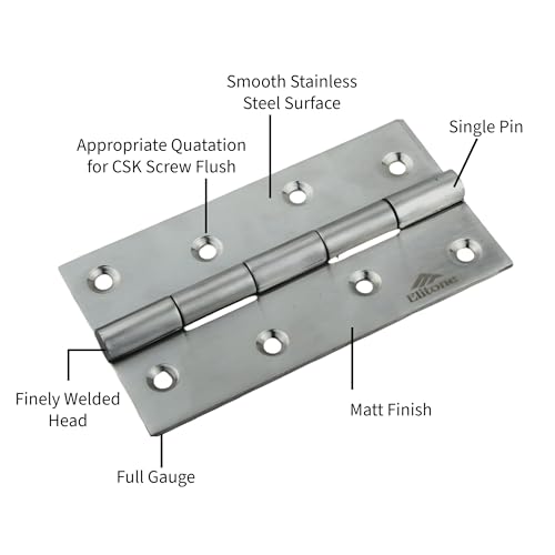 Image of Matt Satin Stainless Steel Butt Hinges 3 Piece 4 Inch x 12 Gauge /2.5 mm