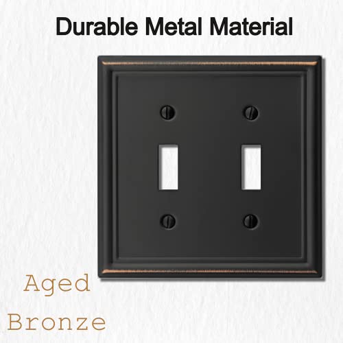 Okawyc Double Toggle Light Switch Cover Metal Wall Plate, 2-Pack Aged Bronze 2 Gang, Light Switch Cover Decorative Wallplate, Durable #TOP2