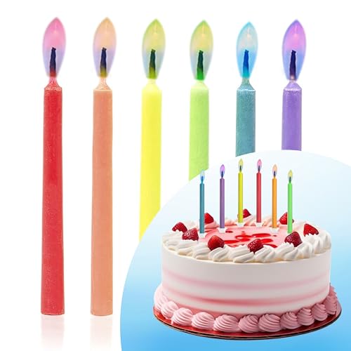 Decoraparty - Decoraparty Lot de 6 bougies à flamme colorée pour fête d'anniversaire pour enfants, célébration, décorations en cire, bougies avec supports en plastique pour gâteau, cupcake, hauteur 6 cm (lot de 6