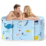 110 Große Familienbadewanne für Erwachsene, tragbare faltbare Badewanne mit 6-lagiger Isolierung, effizienter Temperaturspeicherung, zwei Abflussöffnungen, 110 × 59,5 × 54 cm, faltbare Badewanne