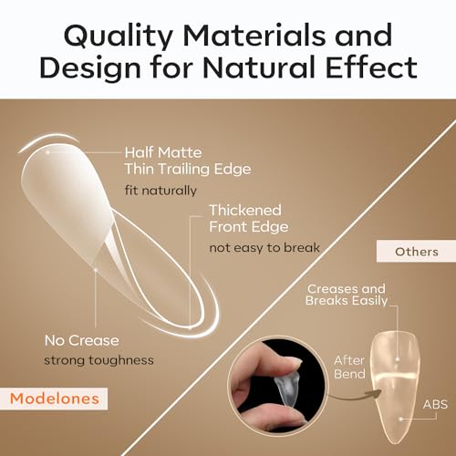 Image of Modelones Medium Almond Nail Tips Pre-shaped Full Cover Fake Nails Soft Gel